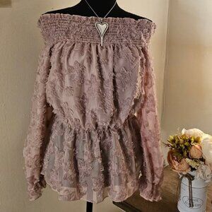 Dusty Pink Floral Off-Shoulder Top - Effortless Elegance